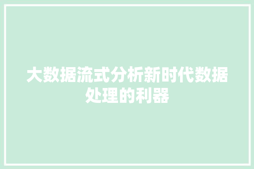 大数据流式分析新时代数据处理的利器