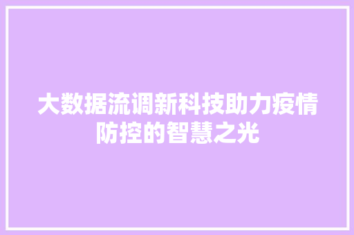 大数据流调新科技助力疫情防控的智慧之光