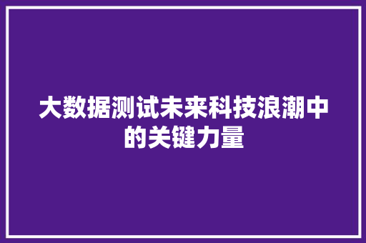 大数据测试未来科技浪潮中的关键力量