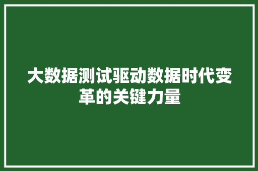 大数据测试驱动数据时代变革的关键力量