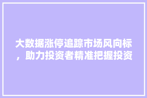 大数据涨停追踪市场风向标，助力投资者精准把握投资机遇