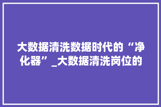 大数据清洗数据时代的“净化器”_大数据清洗岗位的重要性与挑战