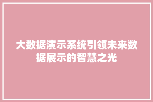 大数据演示系统引领未来数据展示的智慧之光