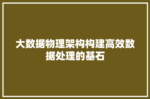 大数据物理架构构建高效数据处理的基石