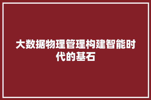 大数据物理管理构建智能时代的基石