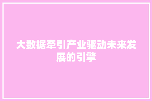 大数据牵引产业驱动未来发展的引擎