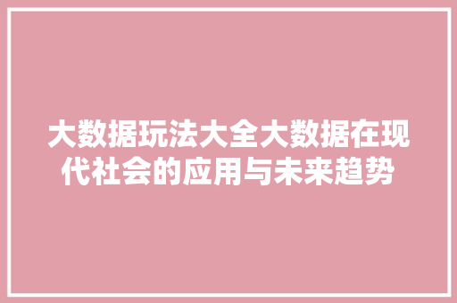 大数据玩法大全大数据在现代社会的应用与未来趋势