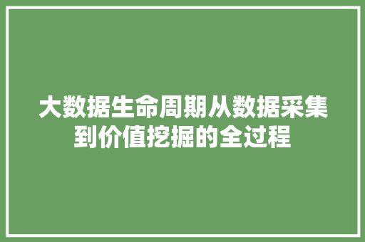 大数据生命周期从数据采集到价值挖掘的全过程