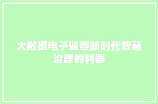 大数据电子监察新时代智慧治理的利器