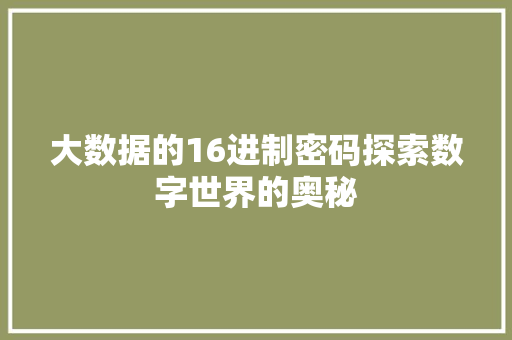 大数据的16进制密码探索数字世界的奥秘