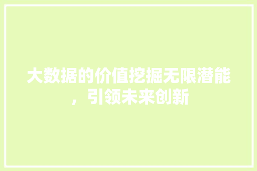 大数据的价值挖掘无限潜能，引领未来创新