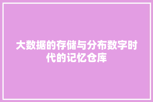 大数据的存储与分布数字时代的记忆仓库
