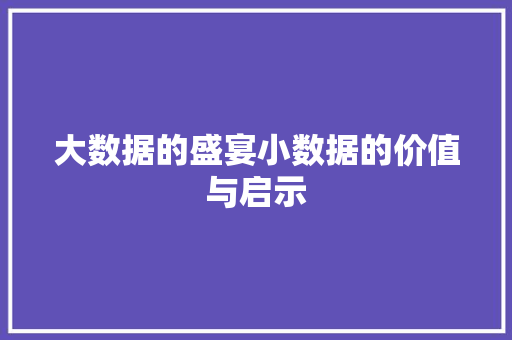 大数据的盛宴小数据的价值与启示