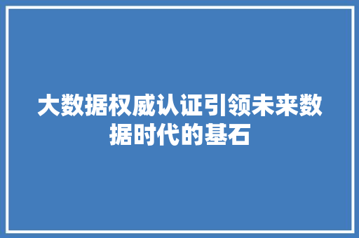 大数据权威认证引领未来数据时代的基石