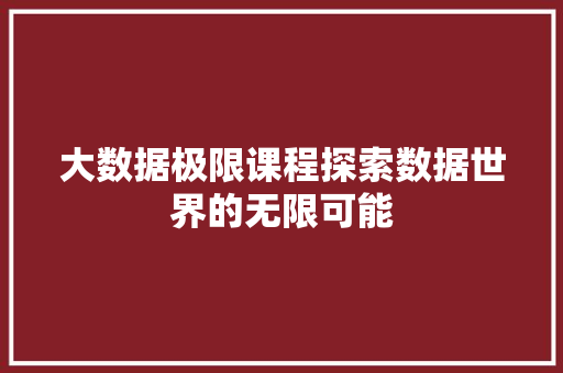 大数据极限课程探索数据世界的无限可能