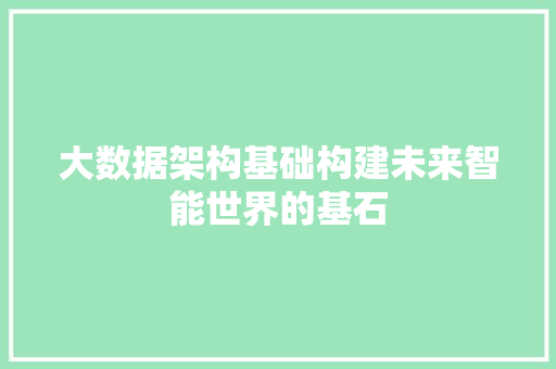 大数据架构基础构建未来智能世界的基石
