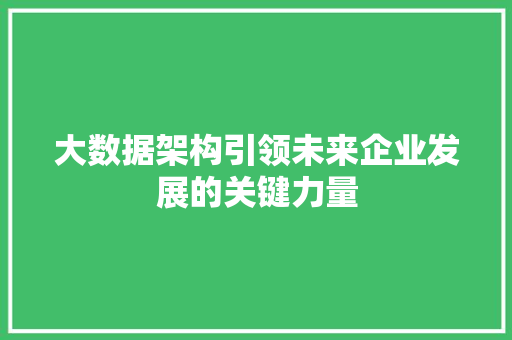 大数据架构引领未来企业发展的关键力量