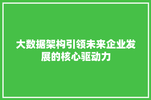 大数据架构引领未来企业发展的核心驱动力