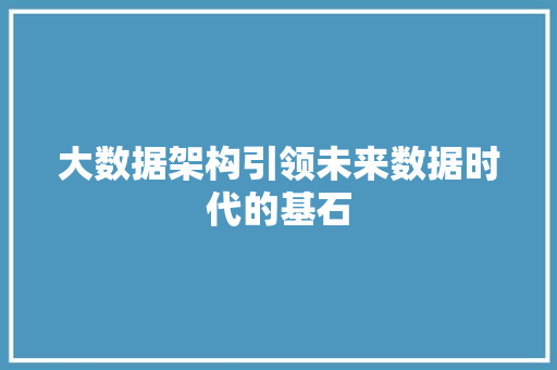 大数据架构引领未来数据时代的基石