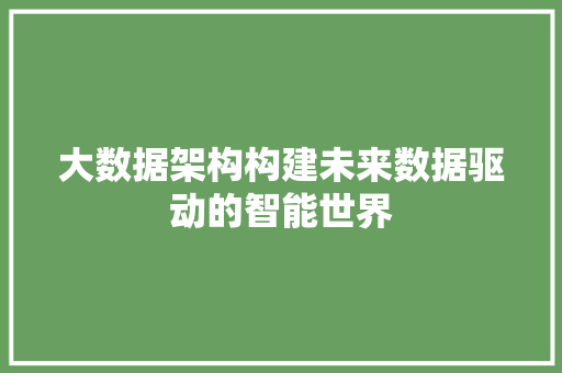 大数据架构构建未来数据驱动的智能世界