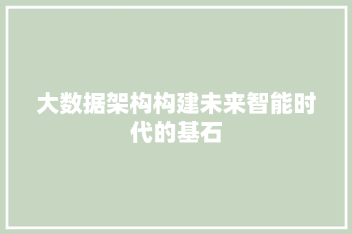 大数据架构构建未来智能时代的基石