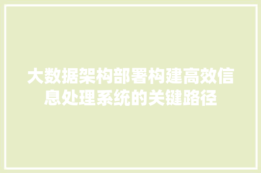 大数据架构部署构建高效信息处理系统的关键路径