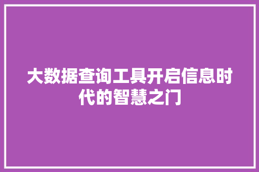 大数据查询工具开启信息时代的智慧之门