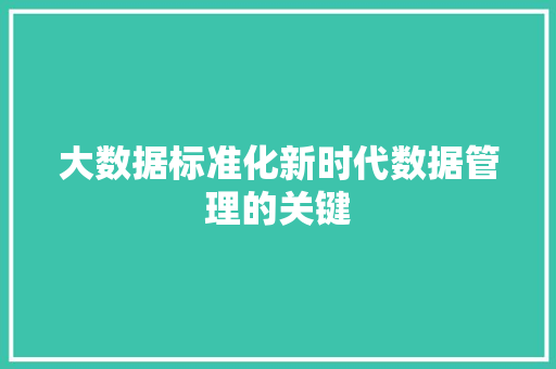 大数据标准化新时代数据管理的关键