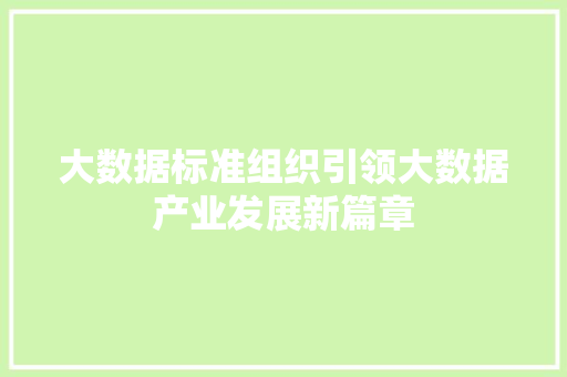 大数据标准组织引领大数据产业发展新篇章