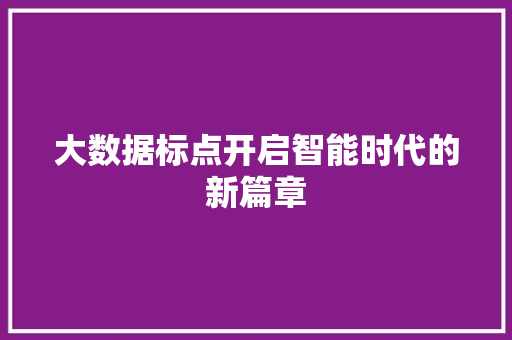 大数据标点开启智能时代的新篇章