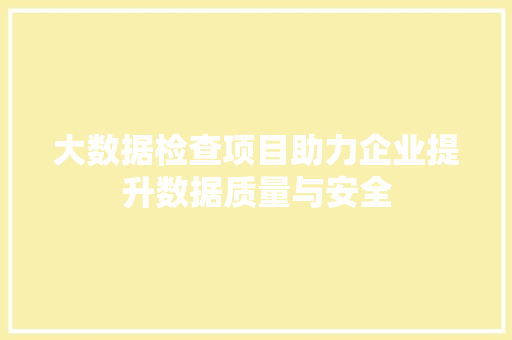 大数据检查项目助力企业提升数据质量与安全