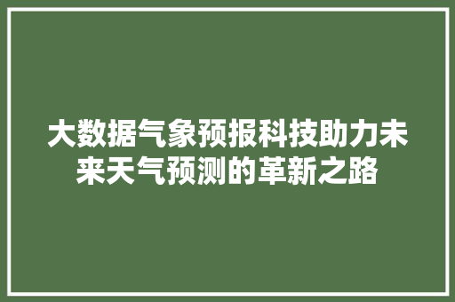 大数据气象预报科技助力未来天气预测的革新之路