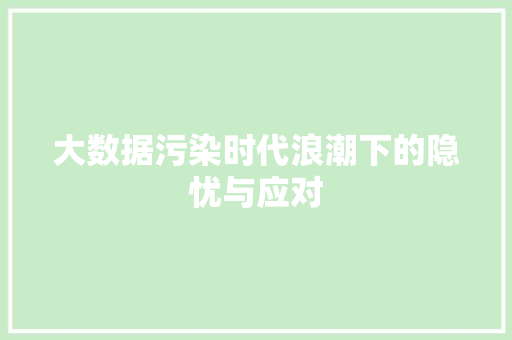 大数据污染时代浪潮下的隐忧与应对