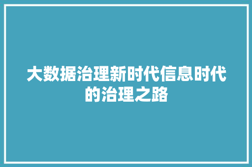 大数据治理新时代信息时代的治理之路
