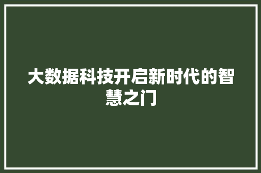 大数据科技开启新时代的智慧之门