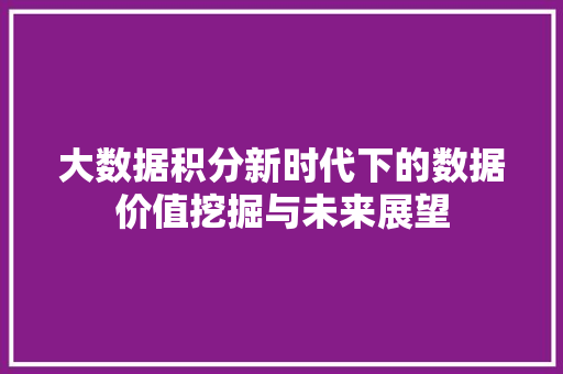 大数据积分新时代下的数据价值挖掘与未来展望