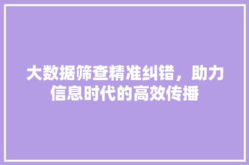 大数据筛查精准纠错，助力信息时代的高效传播