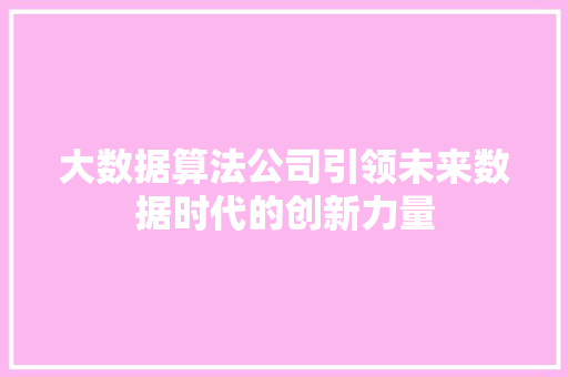 大数据算法公司引领未来数据时代的创新力量