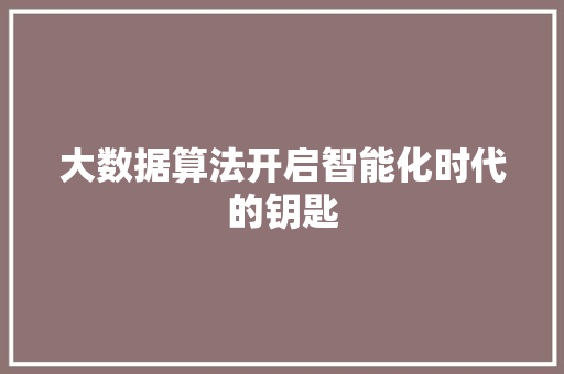大数据算法开启智能化时代的钥匙