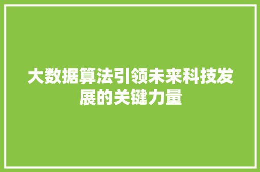 大数据算法引领未来科技发展的关键力量