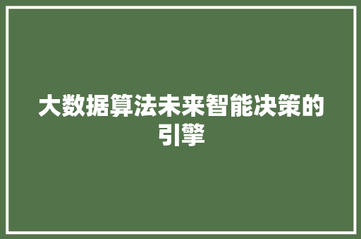 大数据算法未来智能决策的引擎