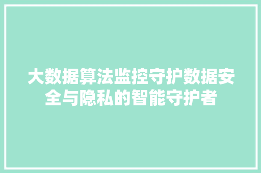 大数据算法监控守护数据安全与隐私的智能守护者