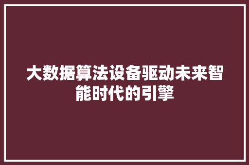 大数据算法设备驱动未来智能时代的引擎