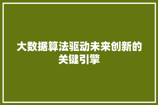 大数据算法驱动未来创新的关键引擎