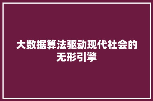 大数据算法驱动现代社会的无形引擎