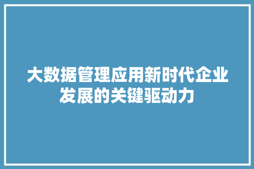 大数据管理应用新时代企业发展的关键驱动力
