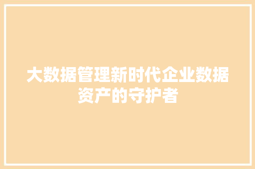 大数据管理新时代企业数据资产的守护者