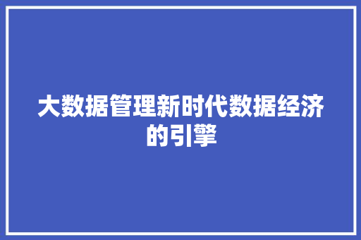 大数据管理新时代数据经济的引擎