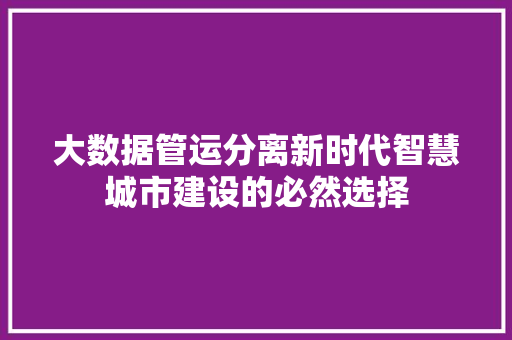 大数据管运分离新时代智慧城市建设的必然选择