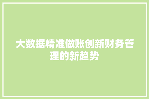 大数据精准做账创新财务管理的新趋势